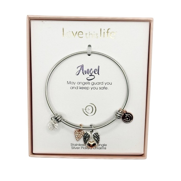 Love This Life® Two Tone Stainless Steel “Angel” Cubic Zirconia Shaker Bracelet - Picture 1 of 5